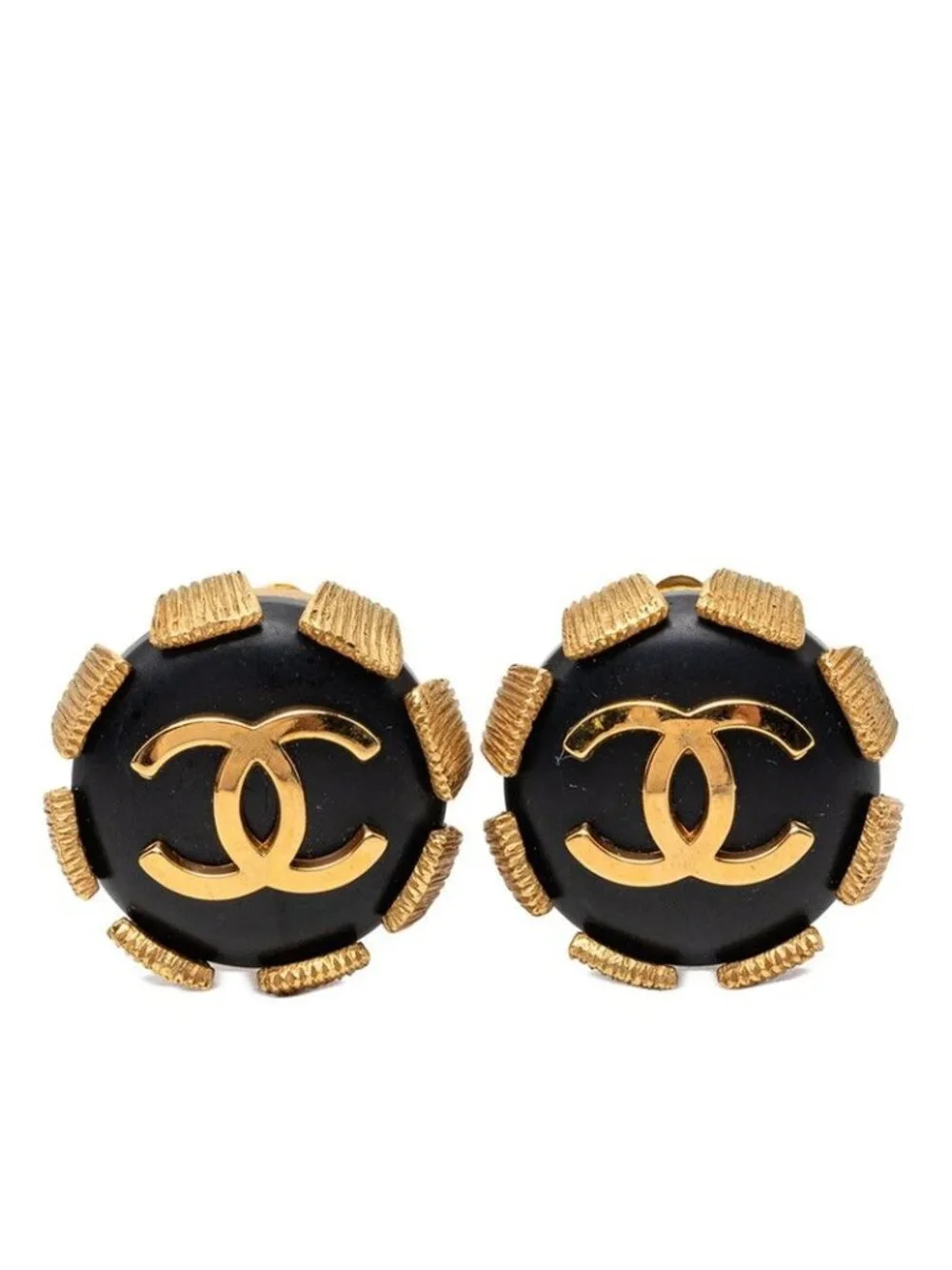 Chanel CC Logo Vintage Earrings Gold Black Plated